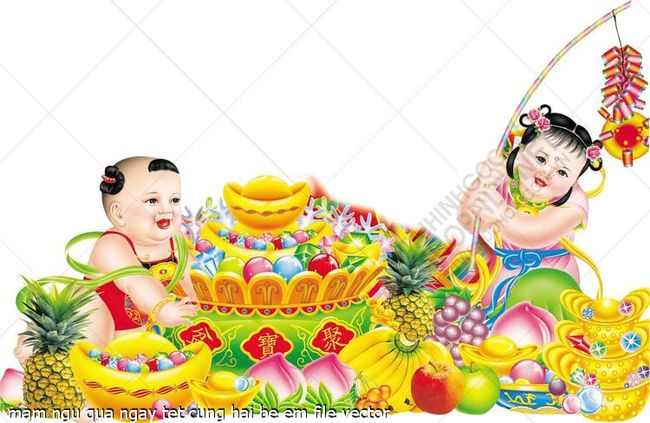 mam ngu qua ngay tet cung hai be em file vector